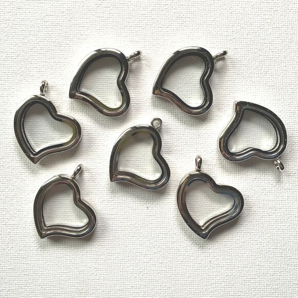 Lot of 7 Pc Heart Stainless Steel Floating Lockets/Pendants Jewelry Supplies - Picture 5 of 6